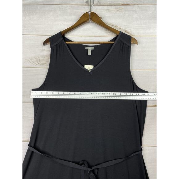 J Jill Dress Sz XL Black Stretch Midi Belted Sleeveless Soft Knit V Neck NWT - Picture 4 of 9
